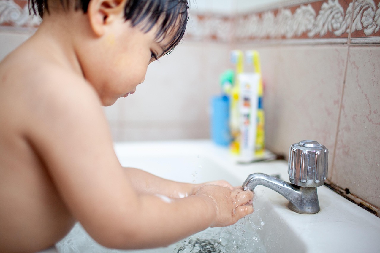 child, hand washing, sink, faucet, water, cleaning, hygiene, hands, baby, nature, kid, young, bathroom, protection, sanitation, healthcare